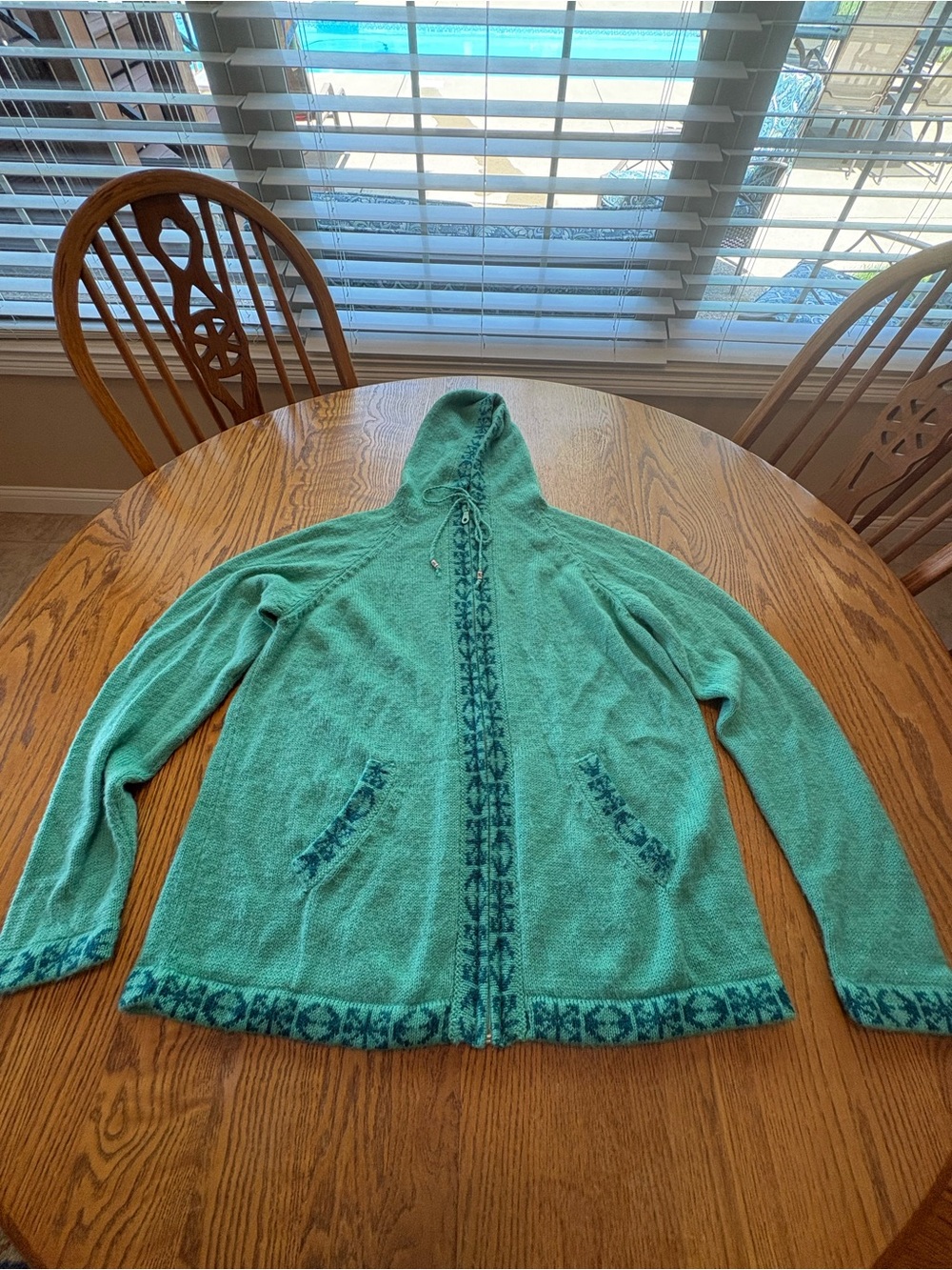 Alpaca Connection Teal  Hoodie Zip Cardigan 
 Sweater Jacket Size XL Alpaca Wool